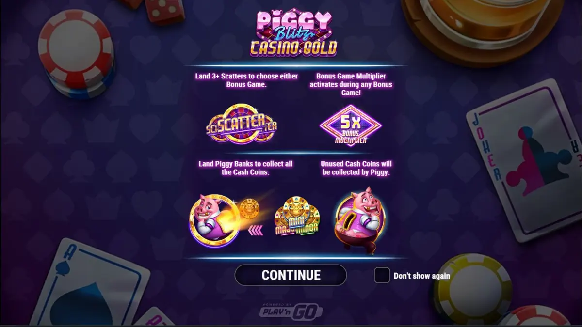Piggy Blitz Casino Gold slot machine interface na may neon lights at piggy characters